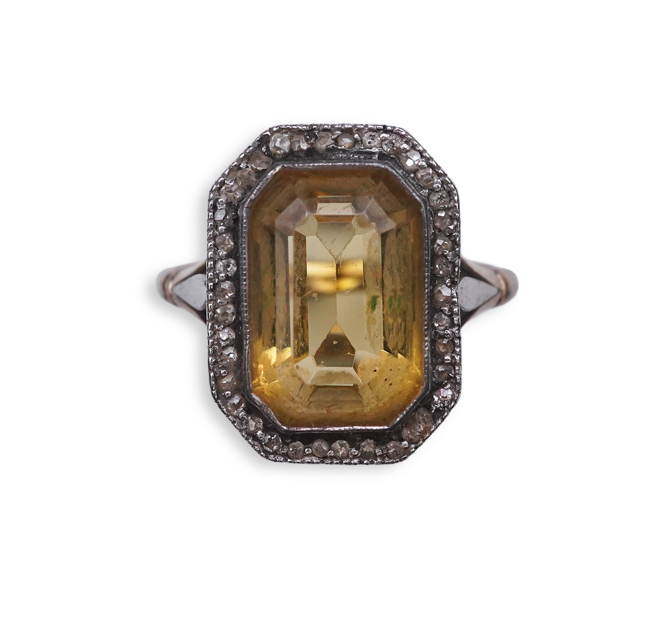 A citrine and diamond ring, early 20th century